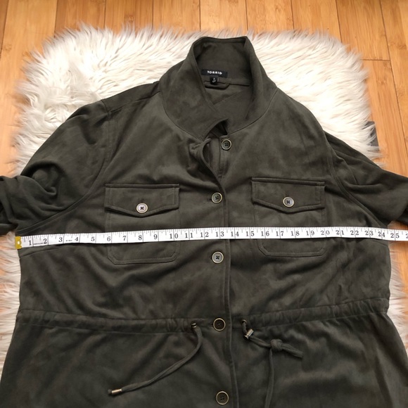 Torrid Fleece Velvet Utility Drawstring Lightweight Olive Green Shacket Jacket 2 - Picture 10 of 12